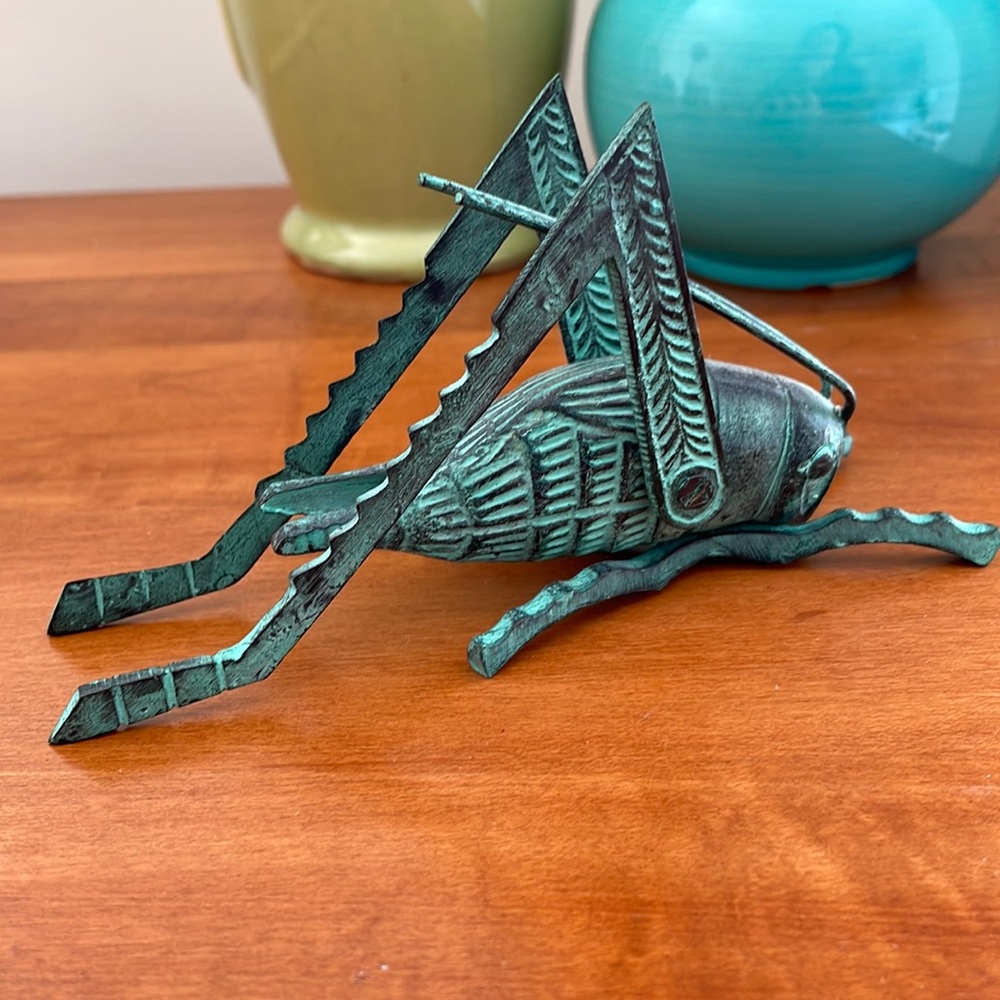 Rare verdigris grasshopper paperweight
